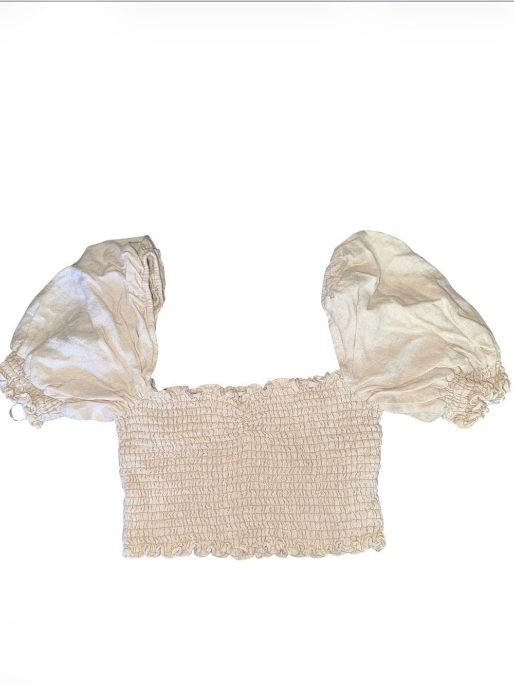 Reformation Linen Smocked Puff Sleeve Top – Cream – Medium - Picture 2 of 7